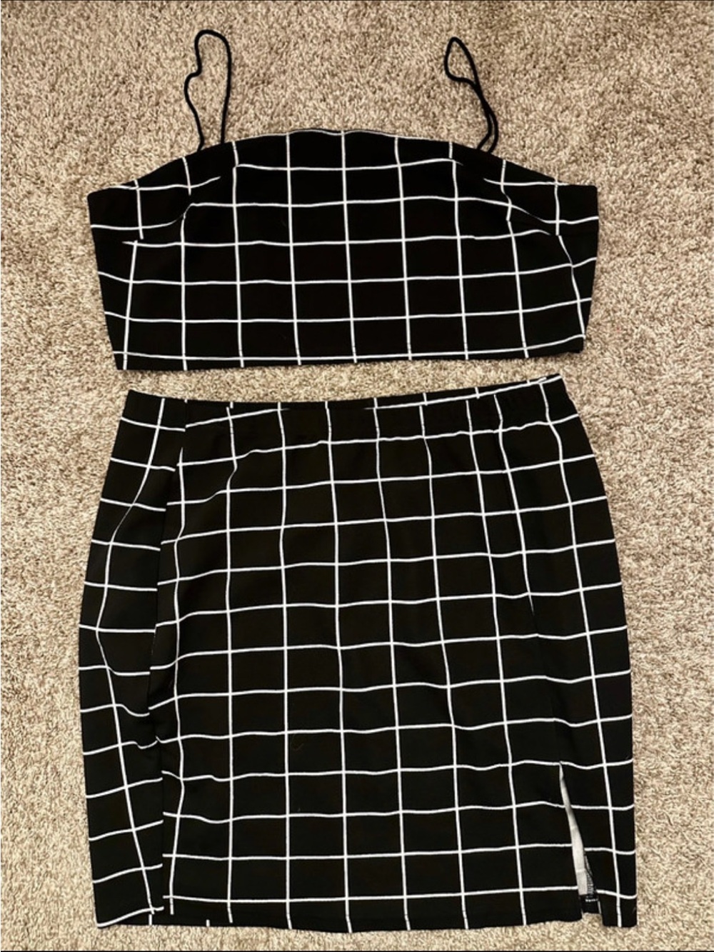 SHEIN Black and White Windowpane Grid Mini Skirt Set